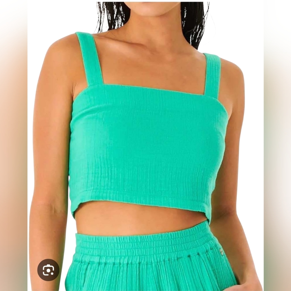 Rip Curl Sleeveless Green Cotton Gauze Crop Top Medium